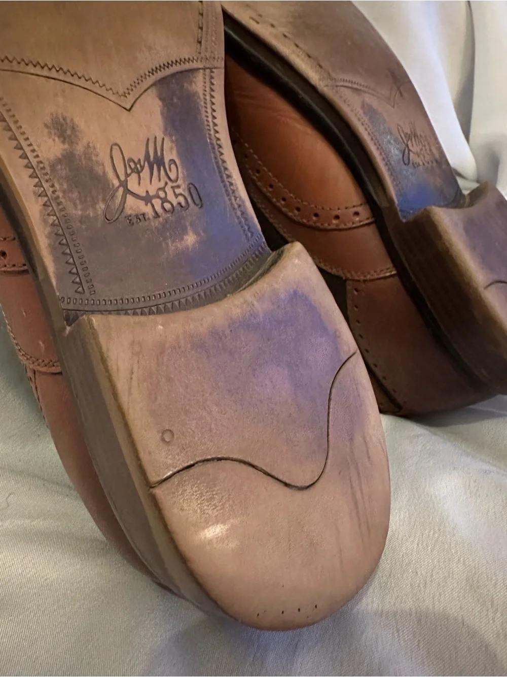 Johnston & Murphy Brown Leather Wingtip Oxfords with Olive Fabric Panels